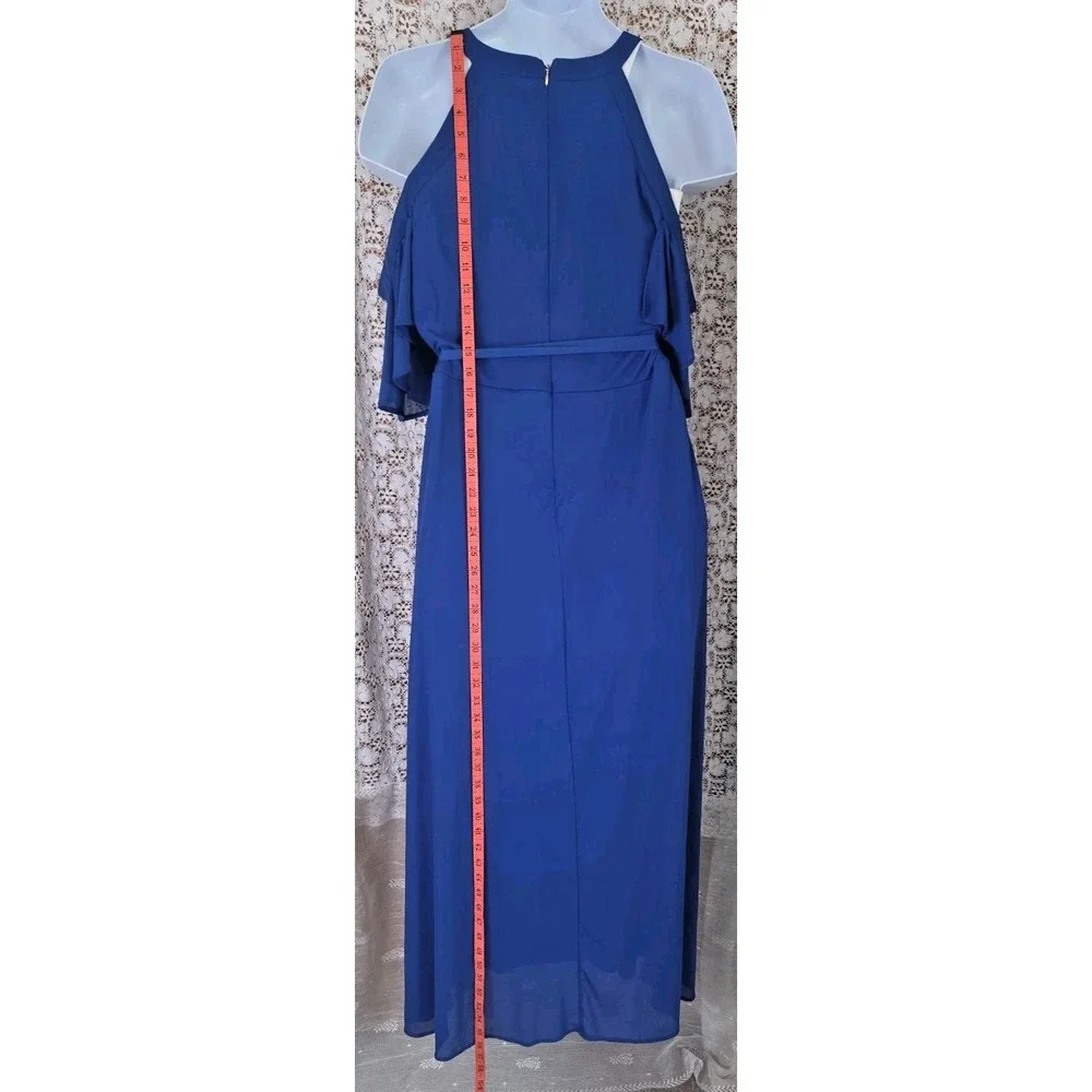 royal blue flowy maxi dress XXL Faux Wrap Cold shoulder Belt Halter Lined NWT casual royal blue maxi dress